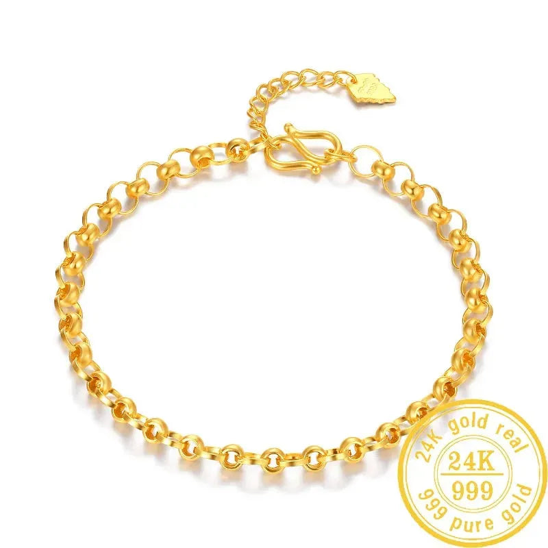 24K Pure Gold Bracelet - 999 Solid Real Gold Bangle for Women, Elegant & Romantic Jewelry Gift for Anniversary, Valentine's Day, Birthday | Trendy & Classic Design | 2023 New Collection