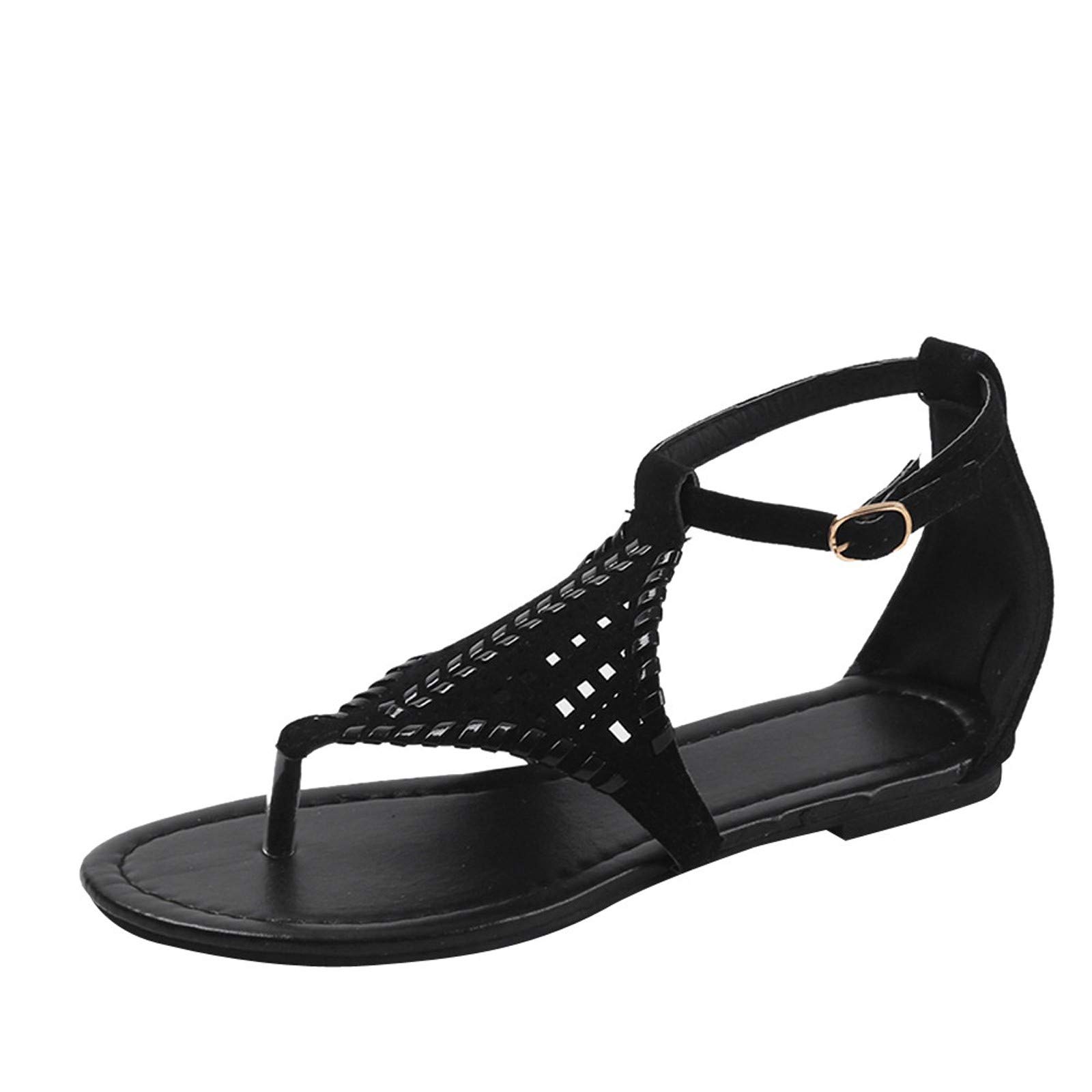 Vintage Woven Flat Sandals for Women - Breathable Hollow Strap Jelly Sandals with Buckle & Glitter Design | Perfect for Beach, Summer Outfits & Casual Wear