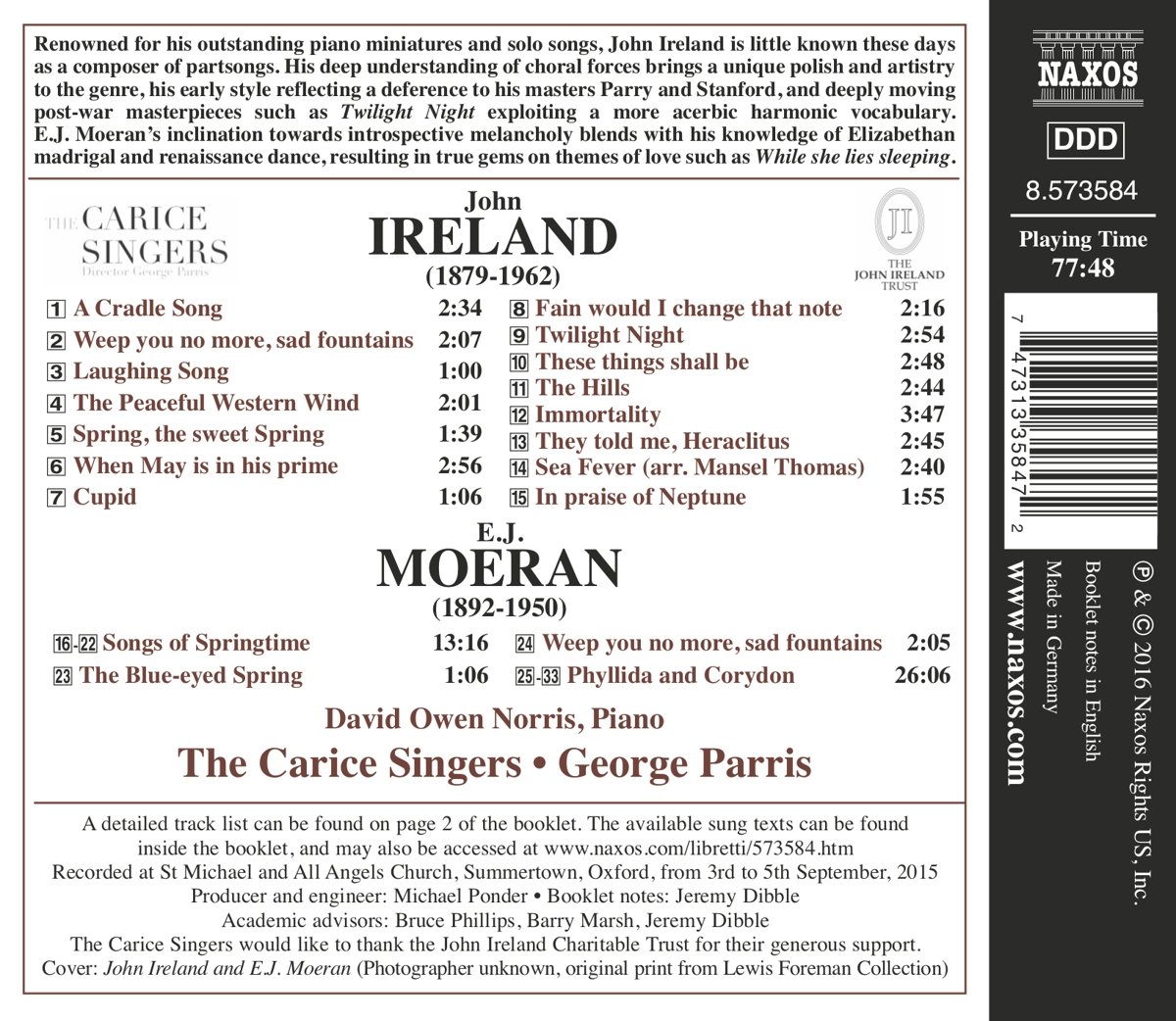 E.J. Moeran & John Ireland Choral Music CD | English Classical Choir Songs Collection | Perfect for Church Performances & Choir Concerts