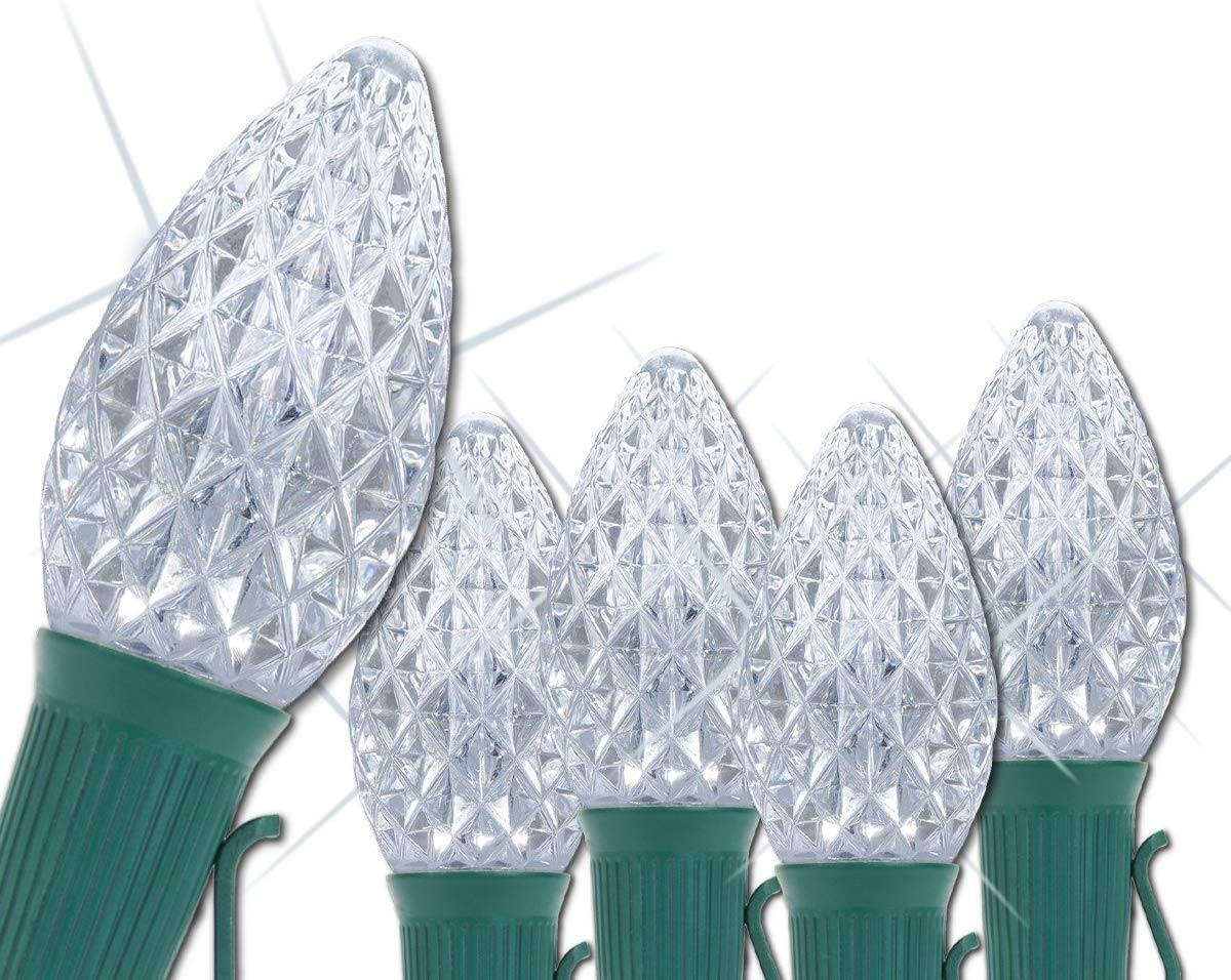 25' Cool White OptiCore LED C7 Commercial Christmas Twinkle Lights - Outdoor Holiday String Lights with Green Wire (25 Lights) - Perfect for Christmas Trees, Roof Decorations, and Holiday Parties
