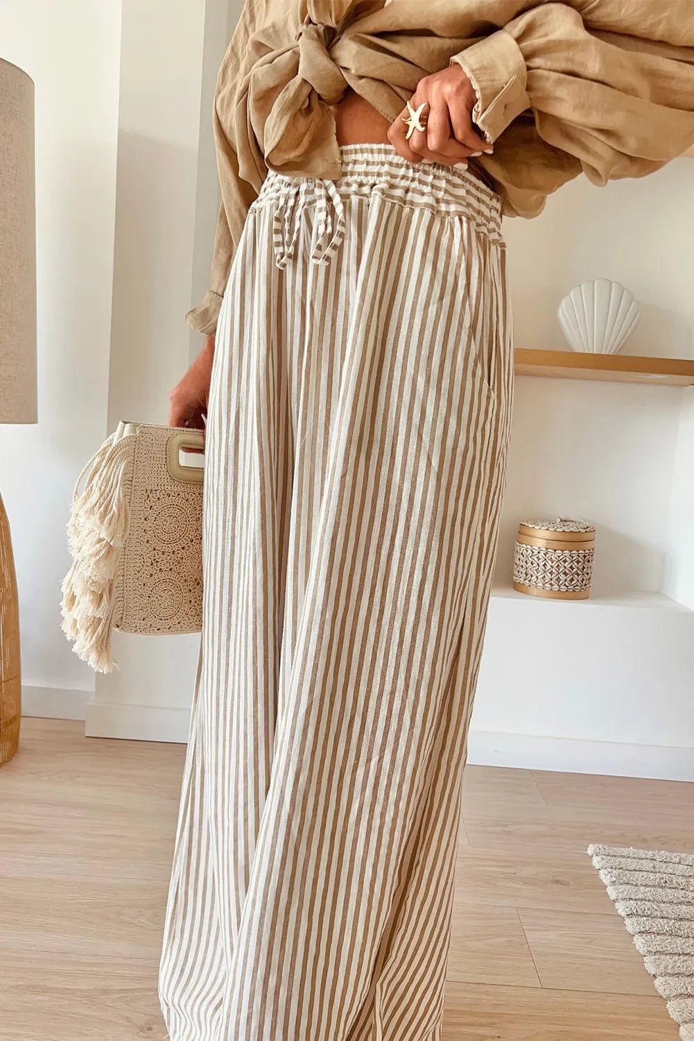 Plus Size Striped Wide Leg Pants for Women - Comfortable High Waisted Palazzo Trousers for Casual & Office Wear | Perfect for Work, Travel & Everyday Outfits