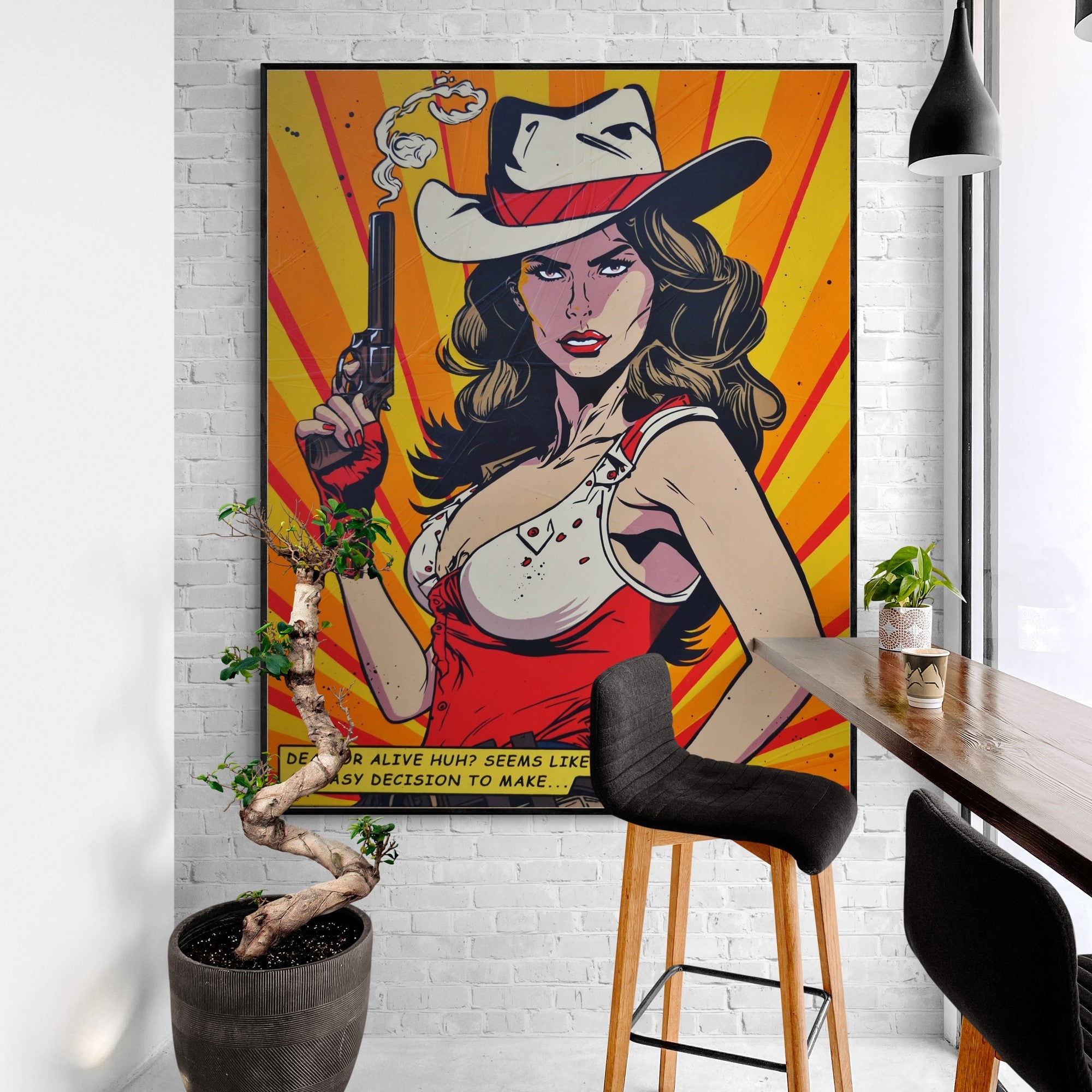 Choices 120cm x 150cm Cowgirl Textured Urban Pop Art Canvas Painting - Western Home Decor for Living Room, Bedroom & Office Wall Art