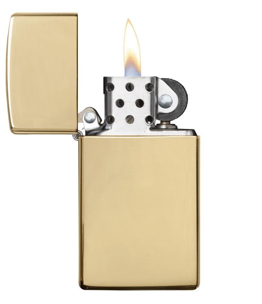 Zippo Slim High Polish Brass Lighter - Windproof Refillable Pocket Lighter for Outdoor, Camping, Hiking & Everyday Carry (EDC)