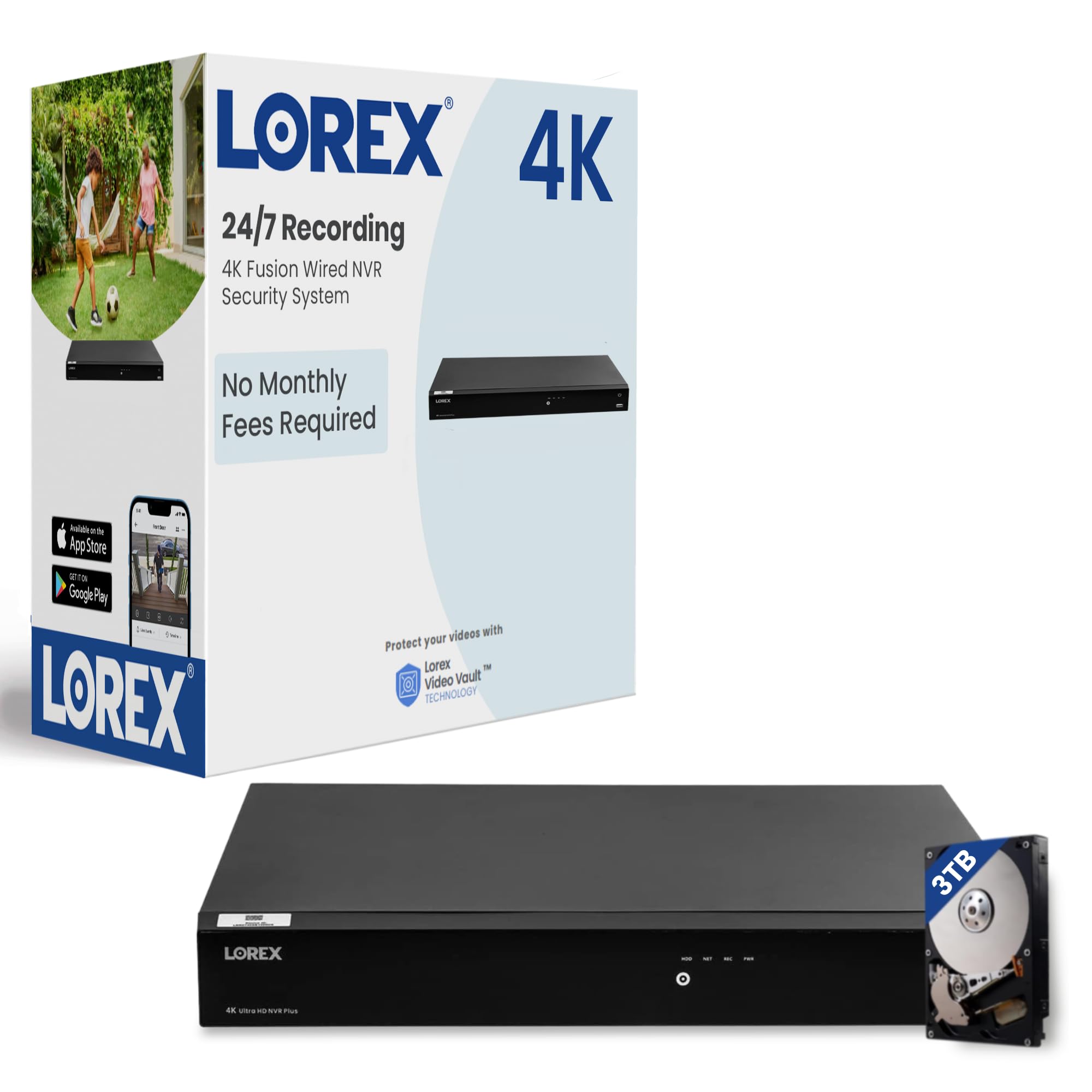 Lorex 4K 16 Channel Wired & Wireless Security Camera System with 3TB NVR - Remote Viewing, Local Storage, No Monthly Fees - Ideal for Home & Business Surveillance (Indoor/Outdoor Use)