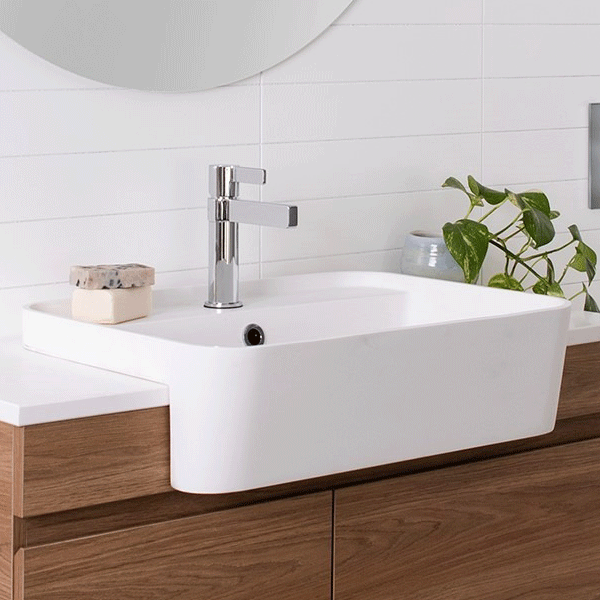 ADP Miya 550 x 390mm White Semi-Recessed Bathroom Basin - Perfect for Modern Vanities and Small Space Bathrooms