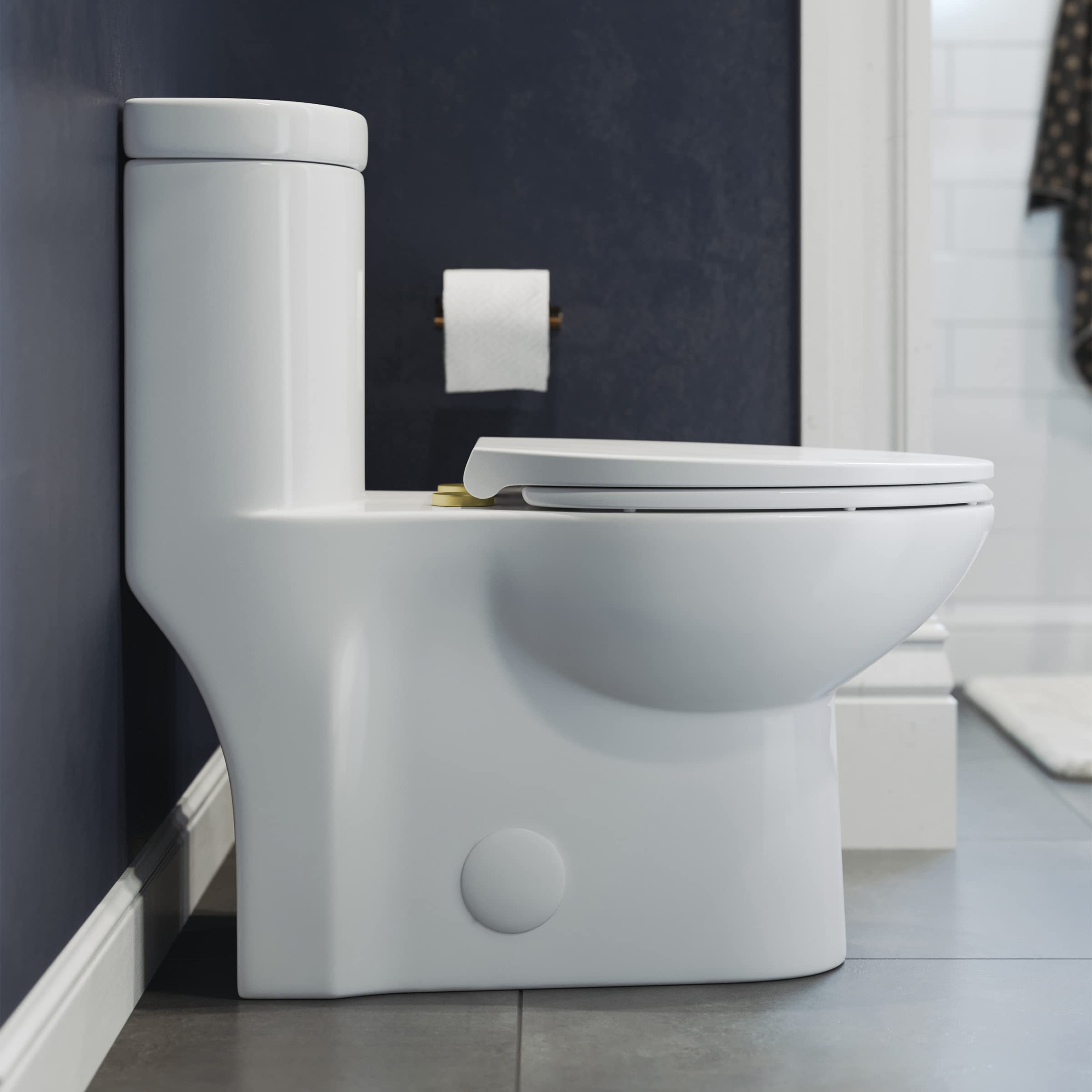 Premium One Piece Elongated Toilet with Dual Flush Technology - 1.1/1.6 GPF, Brushed Gold Hardware - Perfect for Modern Bathrooms & Luxury Homes