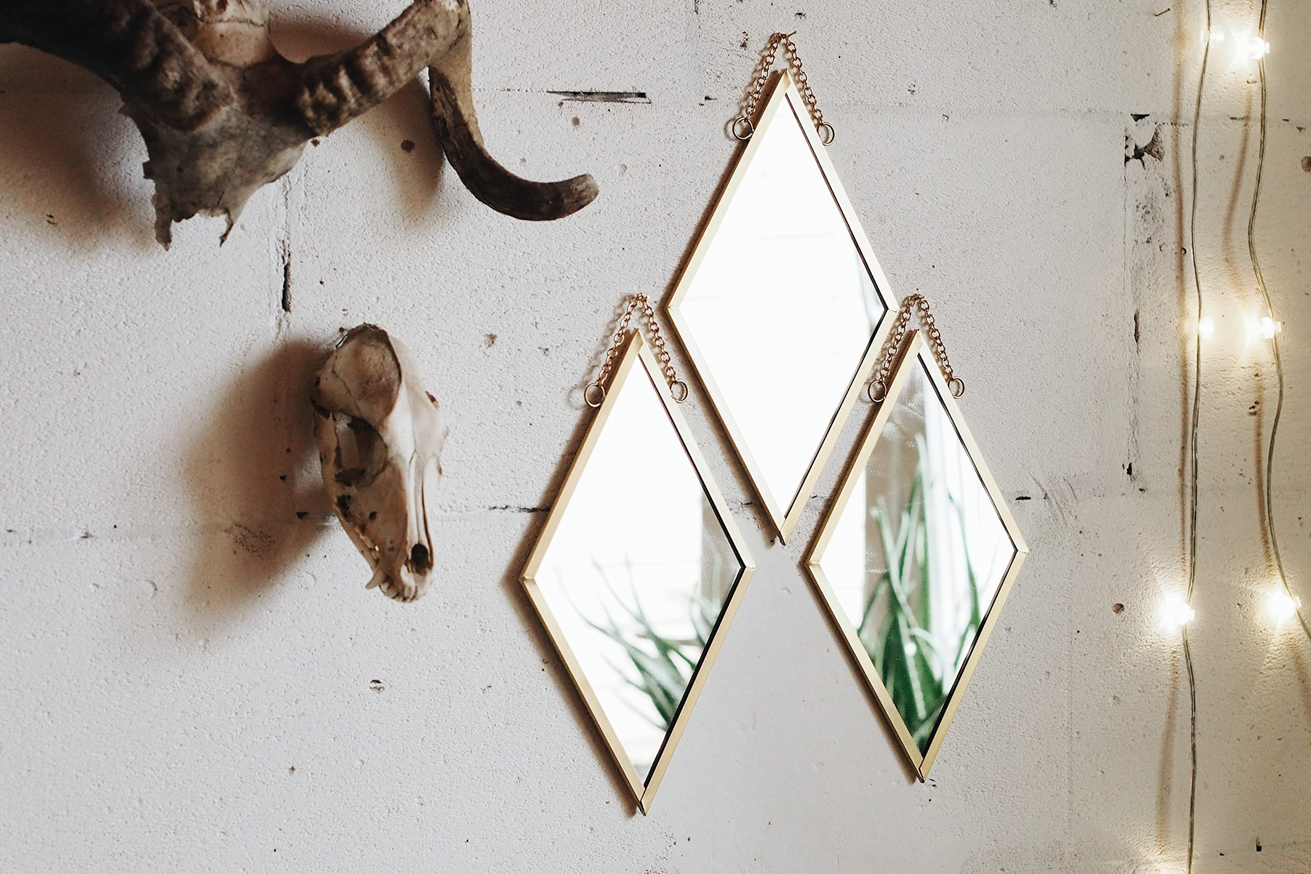Stylish Rhombus Gold Framed Wall Mirror Set - 16