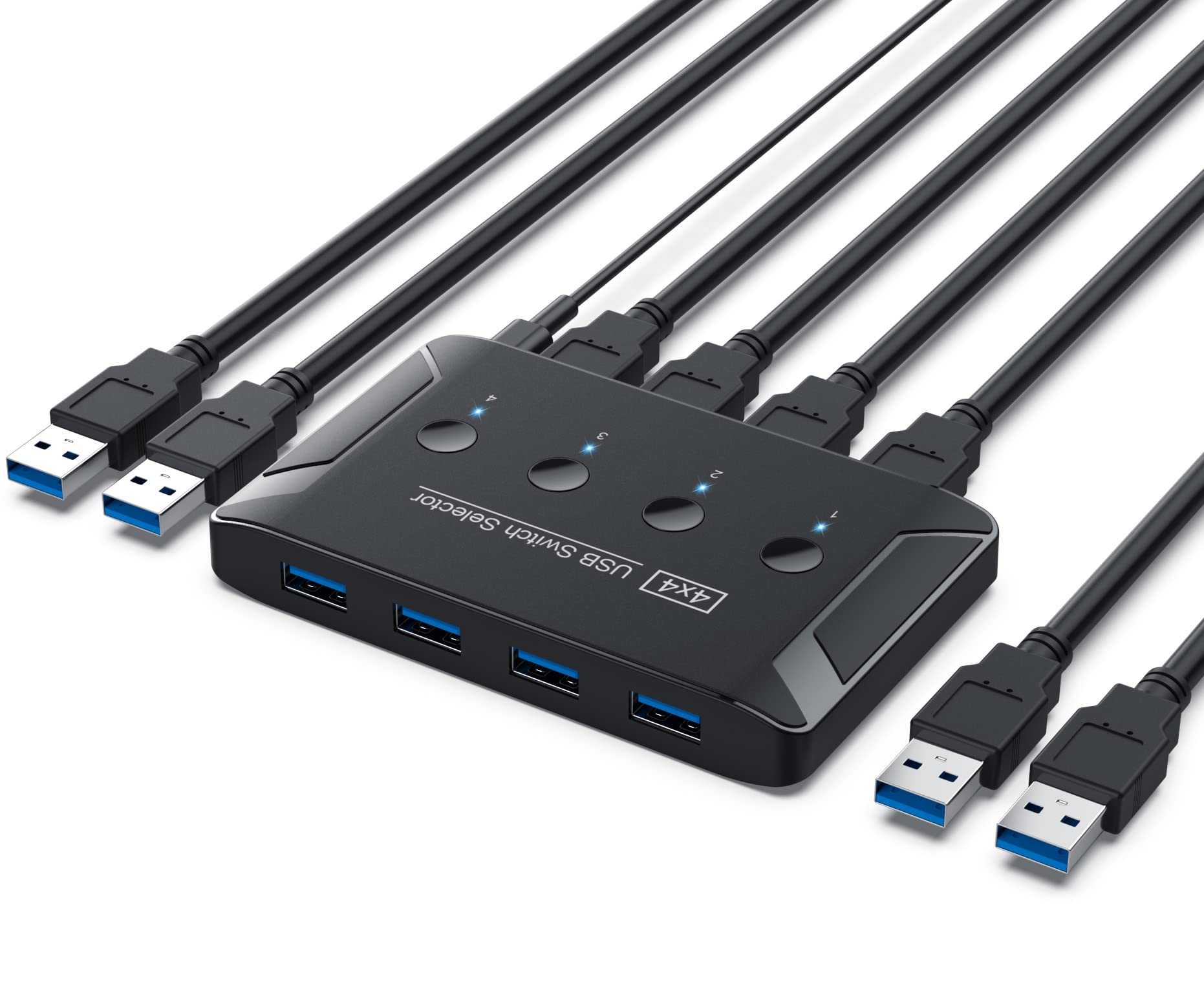Premium USB 3.0 Switch Hub - 4-Port USB Peripheral Switcher for Keyboard, Mouse, Printer & Scanner | High-Speed Data Transfer | Plug & Play | Compatible with Mac, Windows & Linux | Perfect for Home Office, Gaming & Multi-Device Workstations