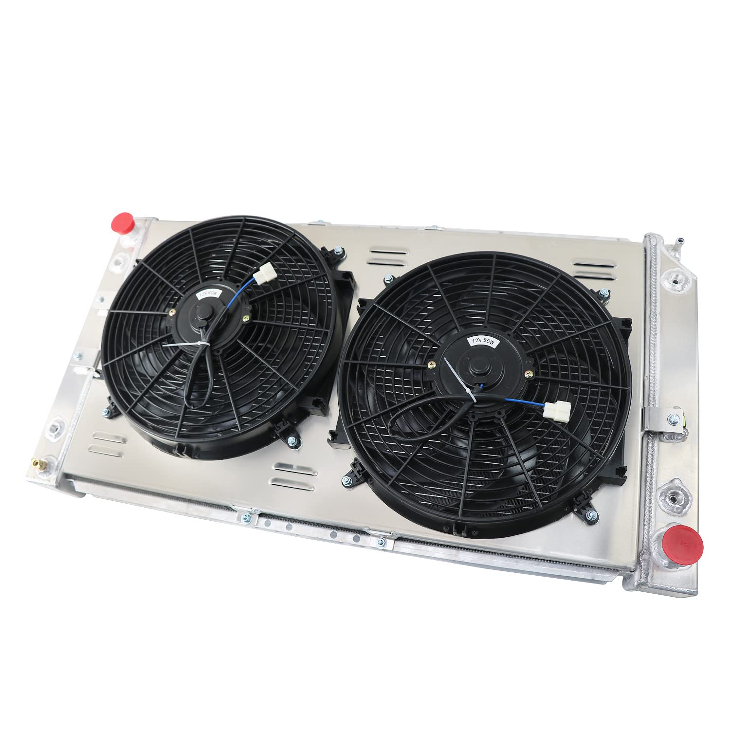 High-Performance Aluminum Radiator for 1994-1996 Chevy Impala, Caprice, Cadillac Fleetwood & Buick Roadmaster 5.7L V8 - 3 Row Core with Electric Fan Shroud & Thermostat Kit - Perfect for Engine Cooling & Performance Upgrades