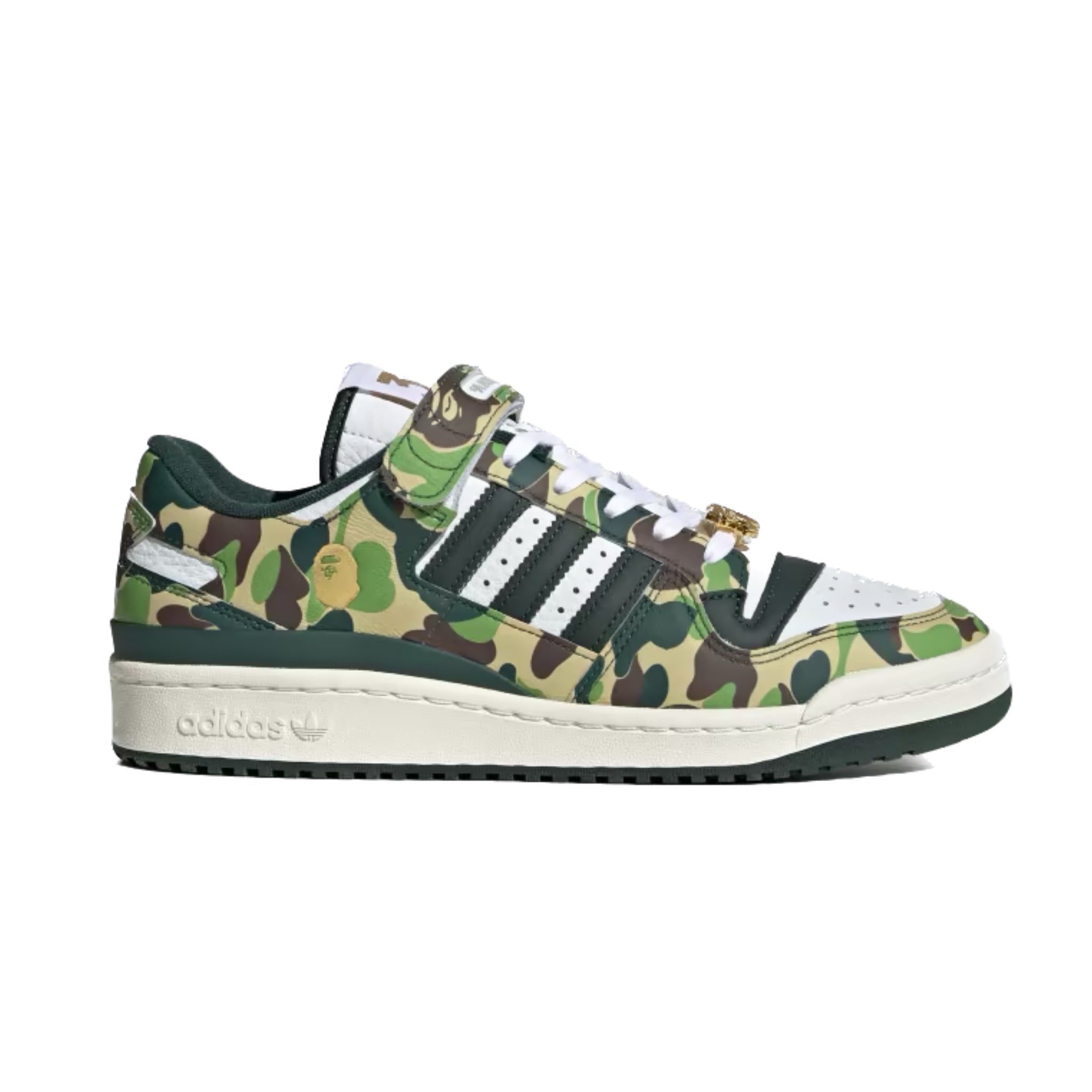 Adidas Forum 84 Low Bape 30th Anniversary Sneakers - Green Camo, Cloud White, Core White & Metallic Gold Colorway | Streetwear Fashion & Casual Wear for Men