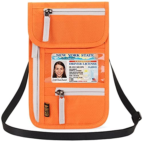 RFID Blocking Travel Neck Wallet for Men & Women - Slim Passport Holder & Document Pouch with Lanyard - Perfect for Airports, Vacations & Family Trips