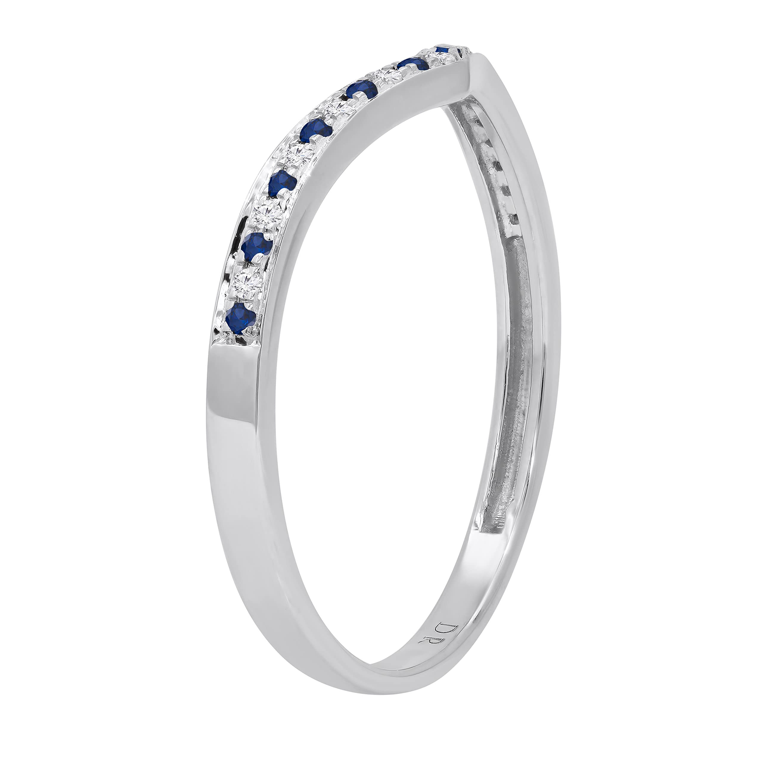10K Solid White Gold Round Gemstone & Diamond Women's Bridal Wedding Band – Chevron Anniversary Ring for Her | Perfect for Engagement, Proposal, and Special Occasions