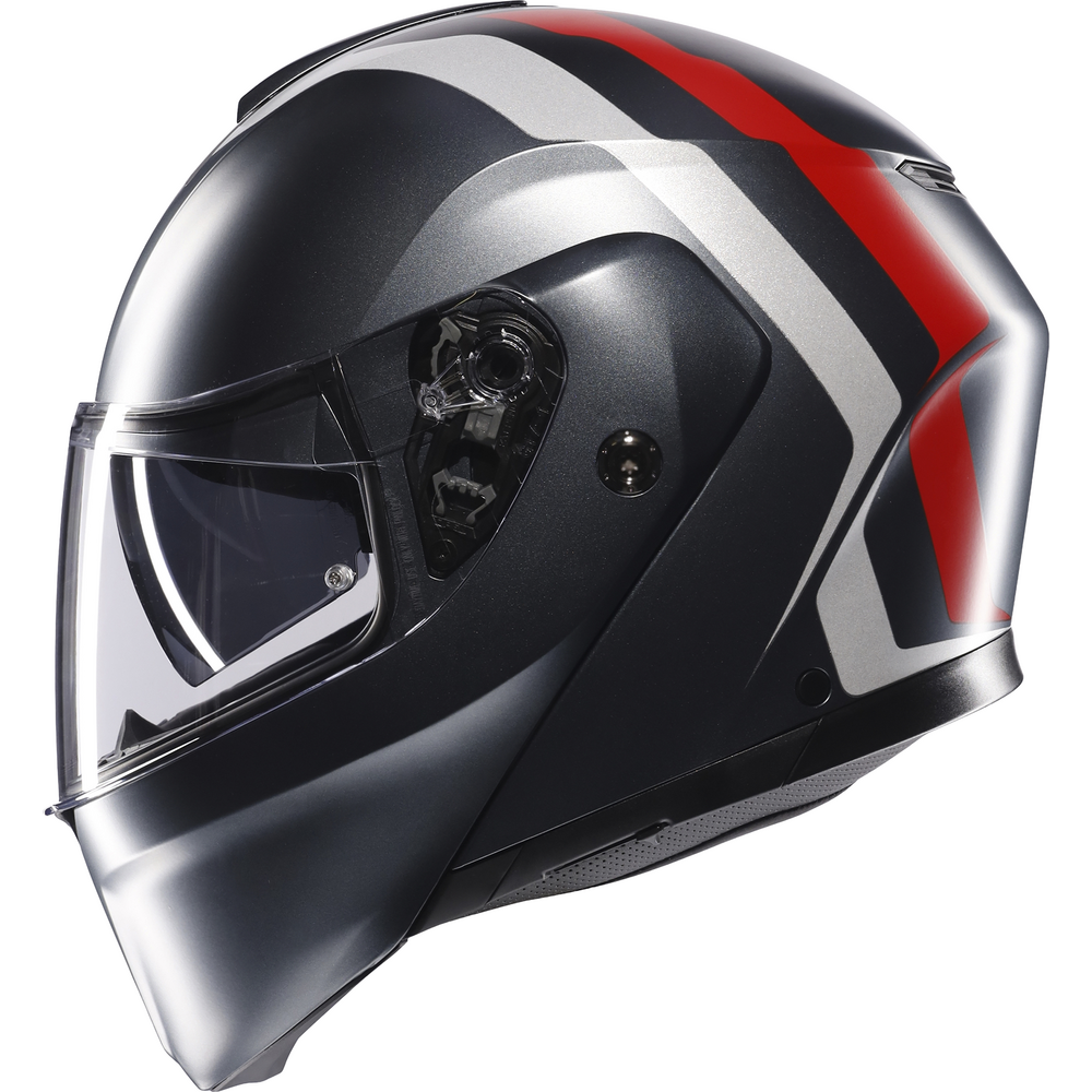 AGV Streetmodular Resia Motorcycle Helmet - Grey, Silver, Red - Lightweight, DOT & ECE Certified for Urban Riding & Commuting