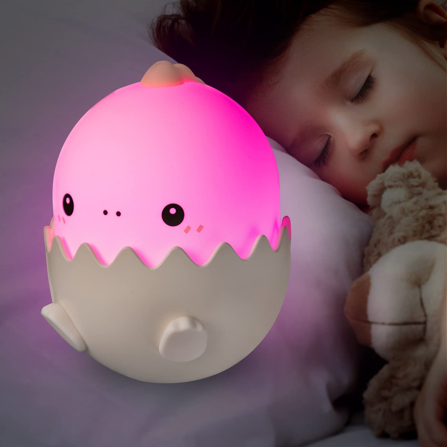 Dinosaur Egg Night Light for Kids - Color Changing LED Nursery Light with 7 Soothing Modes, Soft Silicone Baby Nightlight for Bedroom, Nursery & Sleep Training - Perfect for Bedtime, Night Feedings & Toddler Comfort