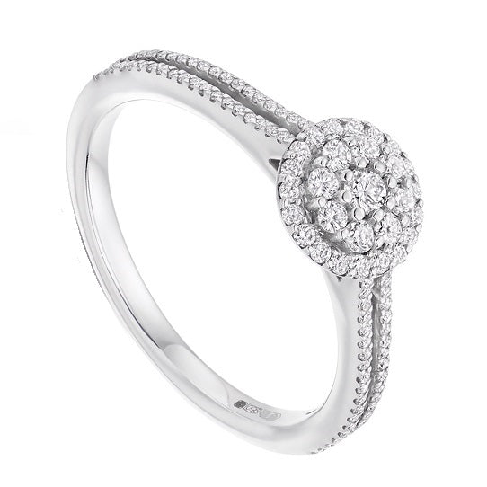 18K Gold Split Shoulders 0.40 CTW Round Brilliant Cut Diamond Halo Engagement Ring - Perfect for Wedding Proposals, Anniversary Gifts & Bridal Jewelry