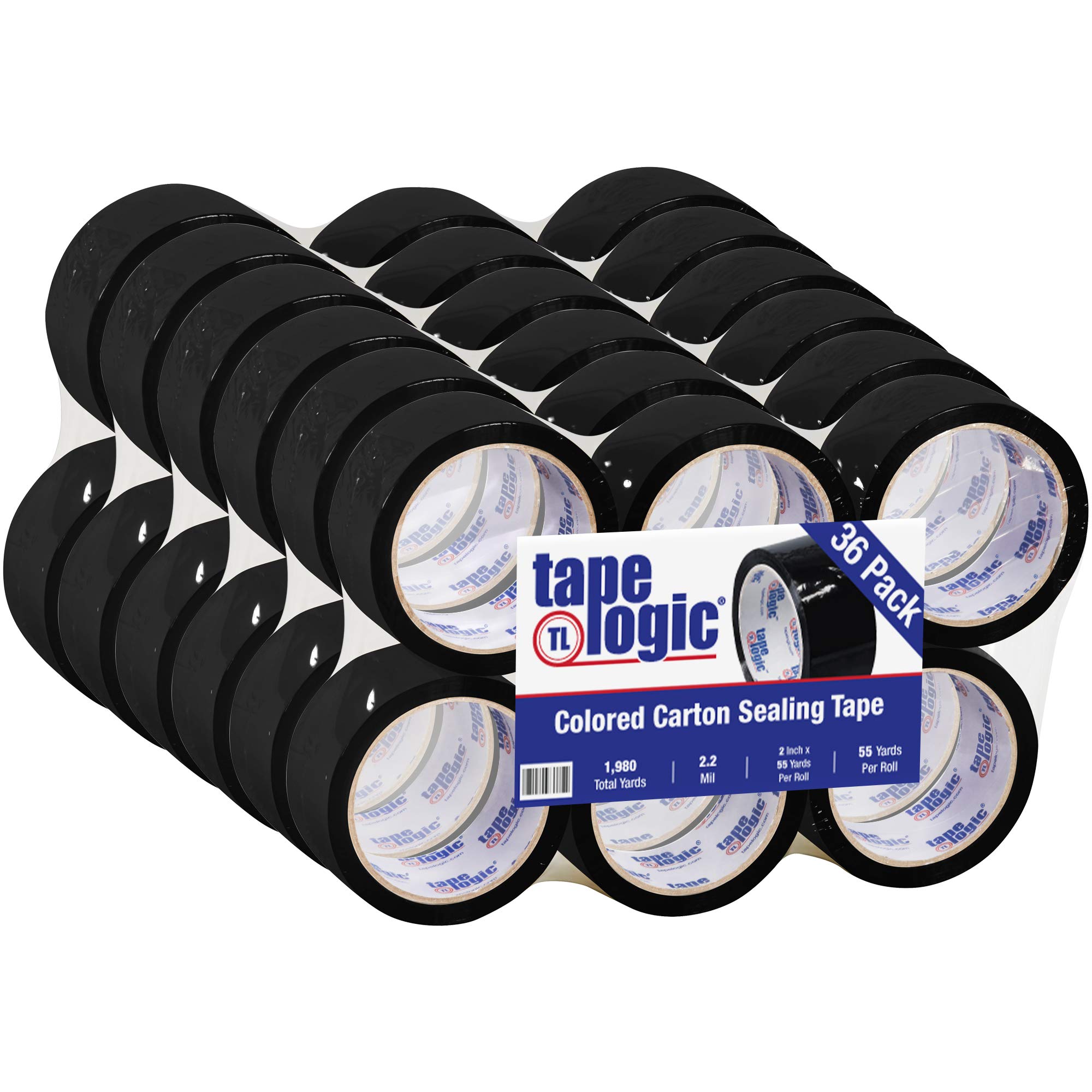 **Aviditi Tape Logic 2 Inch x 55 Yard 2.2 Mil Black Heavy Duty Packing Tape - 36 Pack for Shipping, Moving, Home & Office Use - Secure Boxes, Packages & Storage**