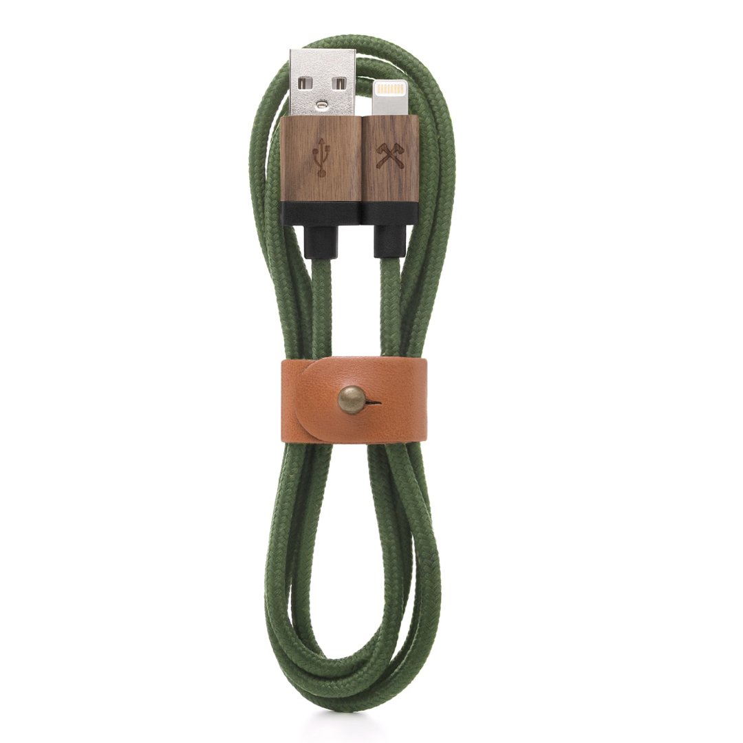 Eco-Friendly Wooden Lightning Cable - Compatible with All Apple Lightning Devices, Real Wood & Nylon Braided Charging Cord (Walnut/Green) - Perfect for Home, Office & Travel Charging