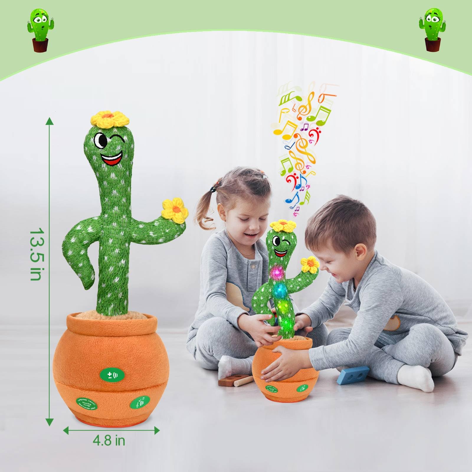 Cactus Baby Toys for Boys & Girls - Interactive Talking Singing Mimicking Recording Musical Toy with Lights - Best Gift for Infants Toddlers & Kids - Sing English Songs & Repeat Your Voice - Perfect for Playtime Learning & Birthday Gifts