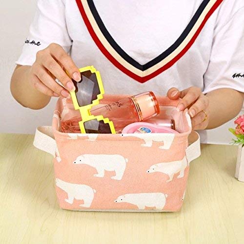 4 Pack Foldable Canvas Storage Baskets - Baby Toys & Makeup Organizer with Handles for Books & Keys - Flamingo & Bear Pattern - Perfect for Nursery, Bathroom & Home Organization