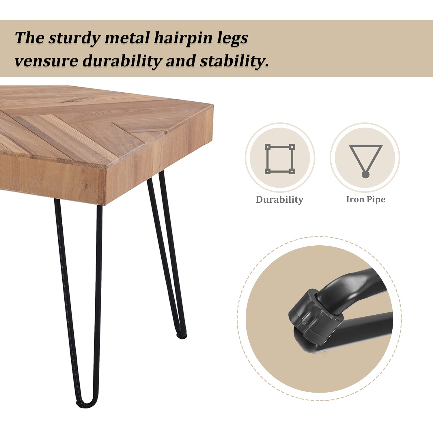Modern Coffee Table with Metal Hairpin Legs - Wooden Accent Table for Living Room, Easy Assembly, Glossy Finish - Perfect for Home Decor, Lounge & Small Space Furniture