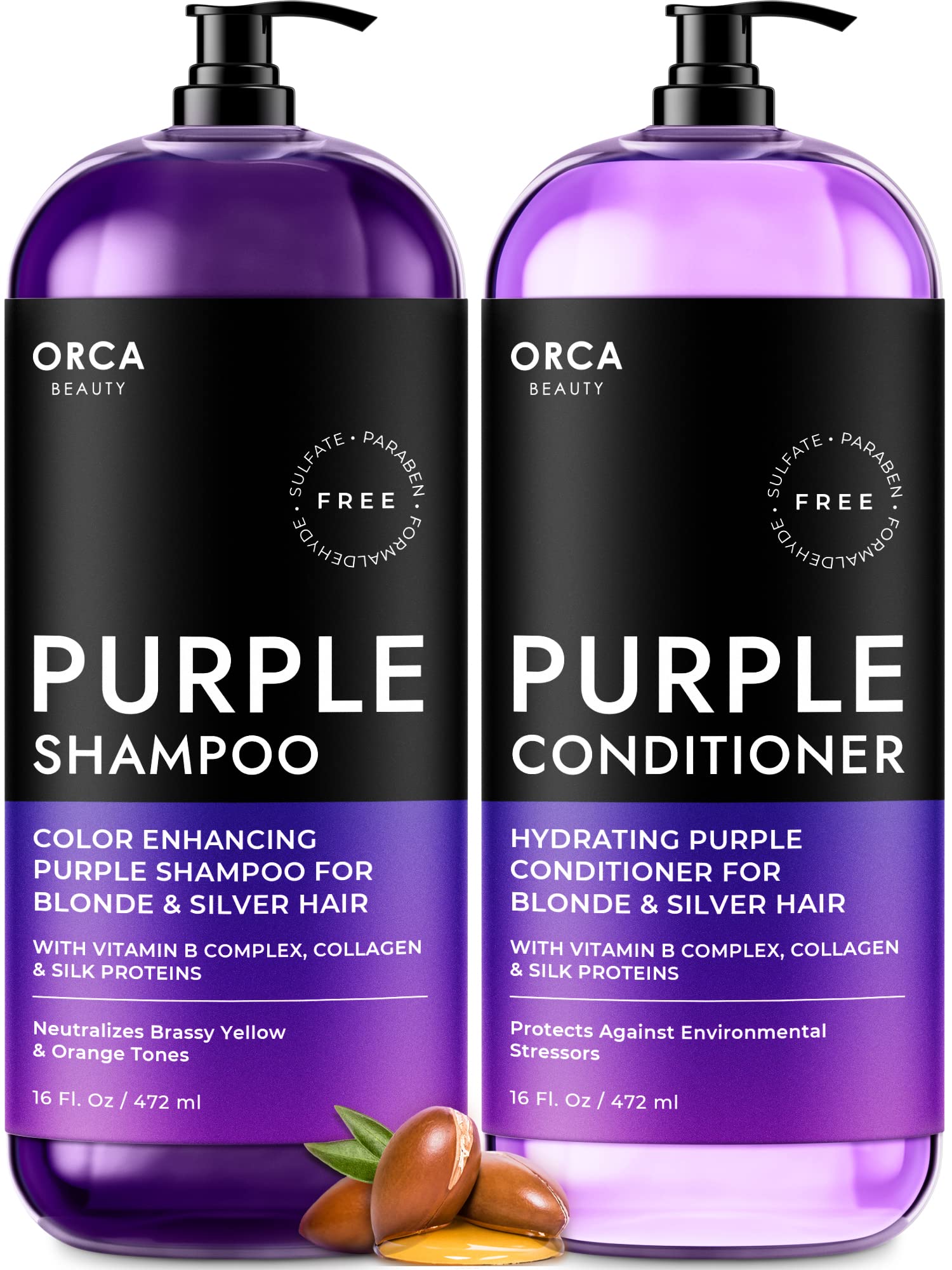 Purple Toning Shampoo and Conditioner Set for Color Treated & Gray Hair - Sulfate Free with Biotin & Argan Oil | Neutralizes Brassiness & Enhances Shine for Blonde, Silver & Highlighted Hair