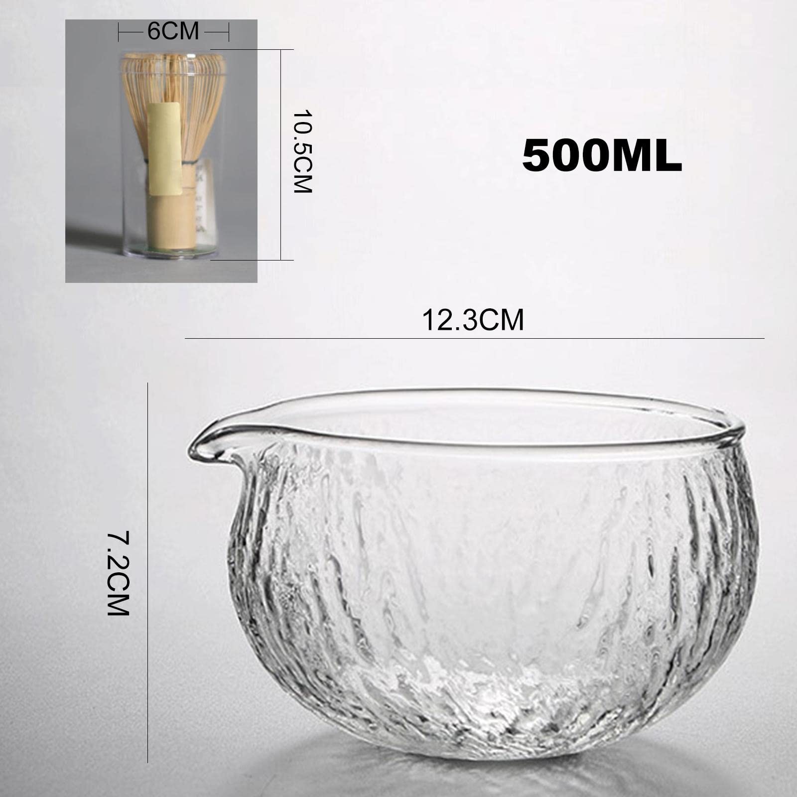 Premium Matcha Bowl Set - Textured Glass Tea Cup with Spout for Whisking & Pouring | Perfect for Japanese Tea Ceremony, Office & Home Kitchen Use