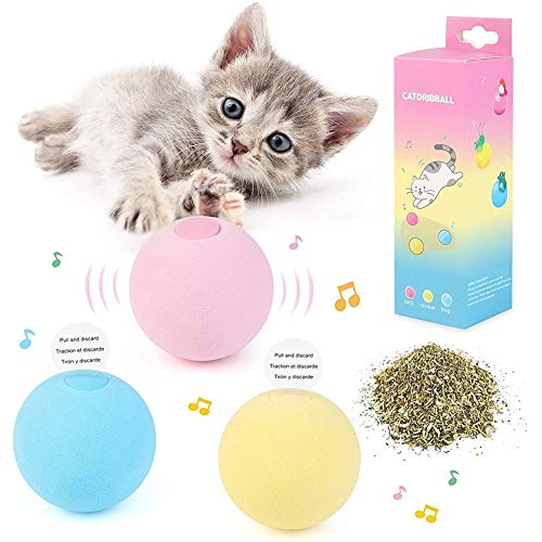 3 PCS Interactive Cat Kicker Toys with Lifelike Animal Sounds - Bird, Frog & Cricket Chirping, Refillable Catnip Hunting Balls for Kitten Exercise & Play | Indoor Fun, Stress Relief & Active Playtime for Cats