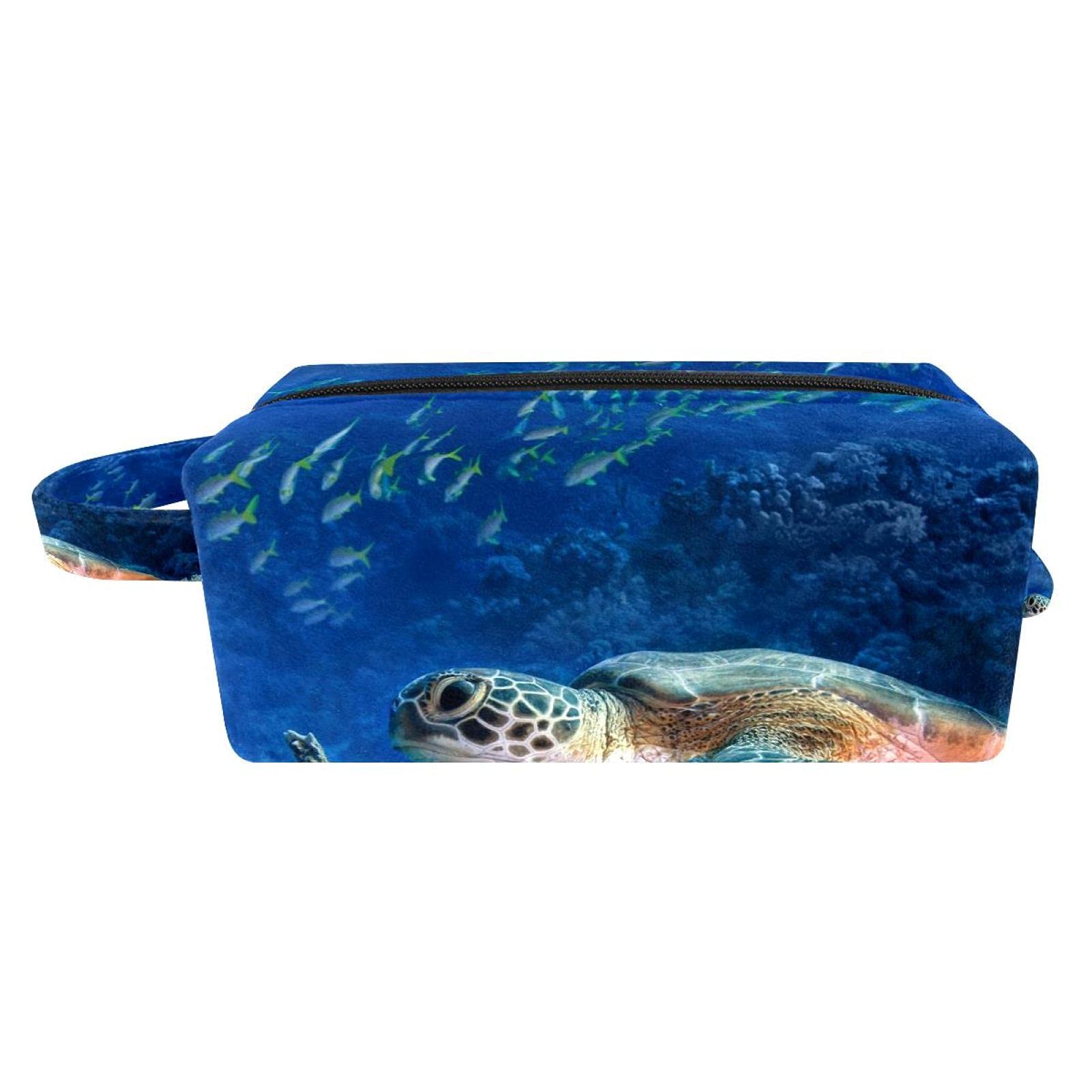 Big Sea Turtle Underwater Portable Flocking Cloth Cosmetic Bag - Waterproof Makeup Pouch with Zipper for Women & Girls | Travel Organizer for Toiletries, Beach Essentials & Swimming Gear