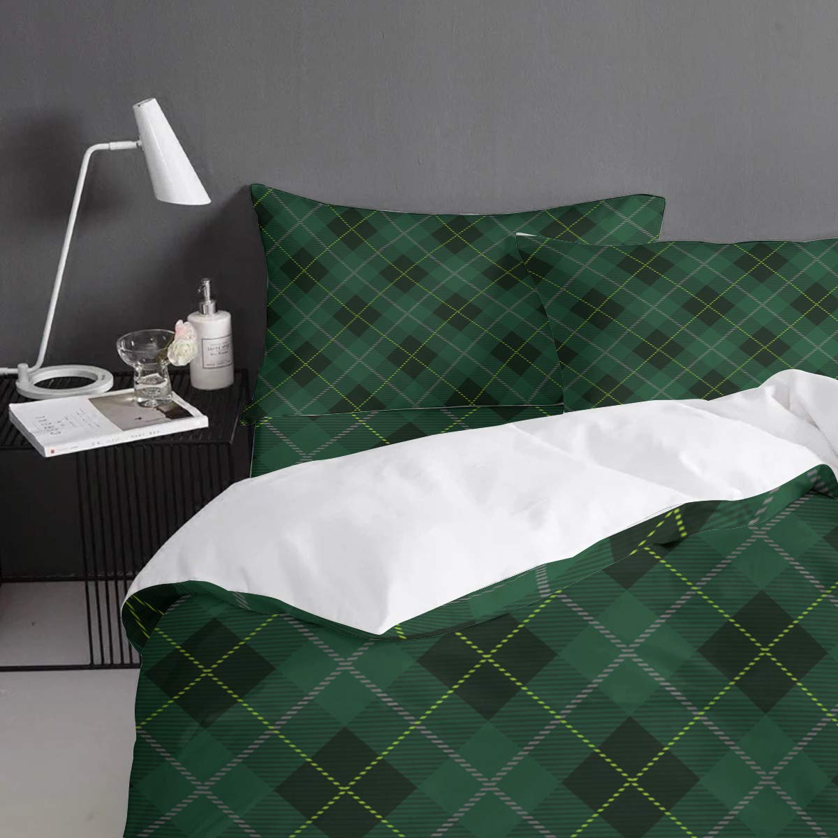 Libaoge 4-Piece Twin Duvet Cover Set - Ultra Soft Christmas Green Buffalo Plaid Comforter Cover with 1 Duvet Cover, 1 Flat Sheet & 2 Pillowcases - Cozy Bedding for Kids & Adults - Perfect for Holiday Decor & Winter Warmth