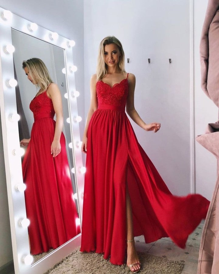 Elegant Long Straps Lace Chiffon Red Bridesmaid Dresses for Wedding Party - Perfect for Formal Events, Bridal Showers & Evening Occasions