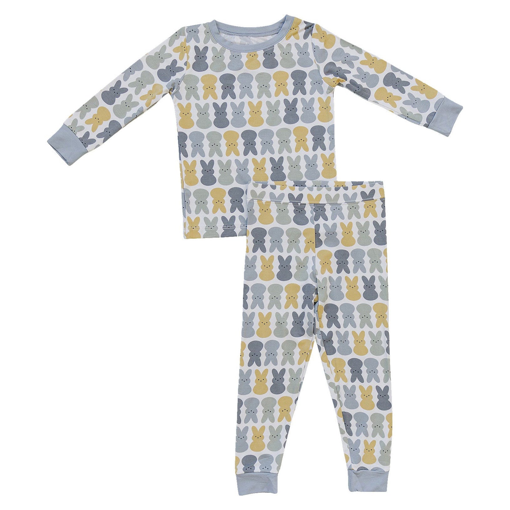 Soft Bamboo Two-Piece Lounge Set - Dusty Blue Bunny Print Pajamas for Women | Cozy Sleepwear & Loungewear for Relaxing at Home
