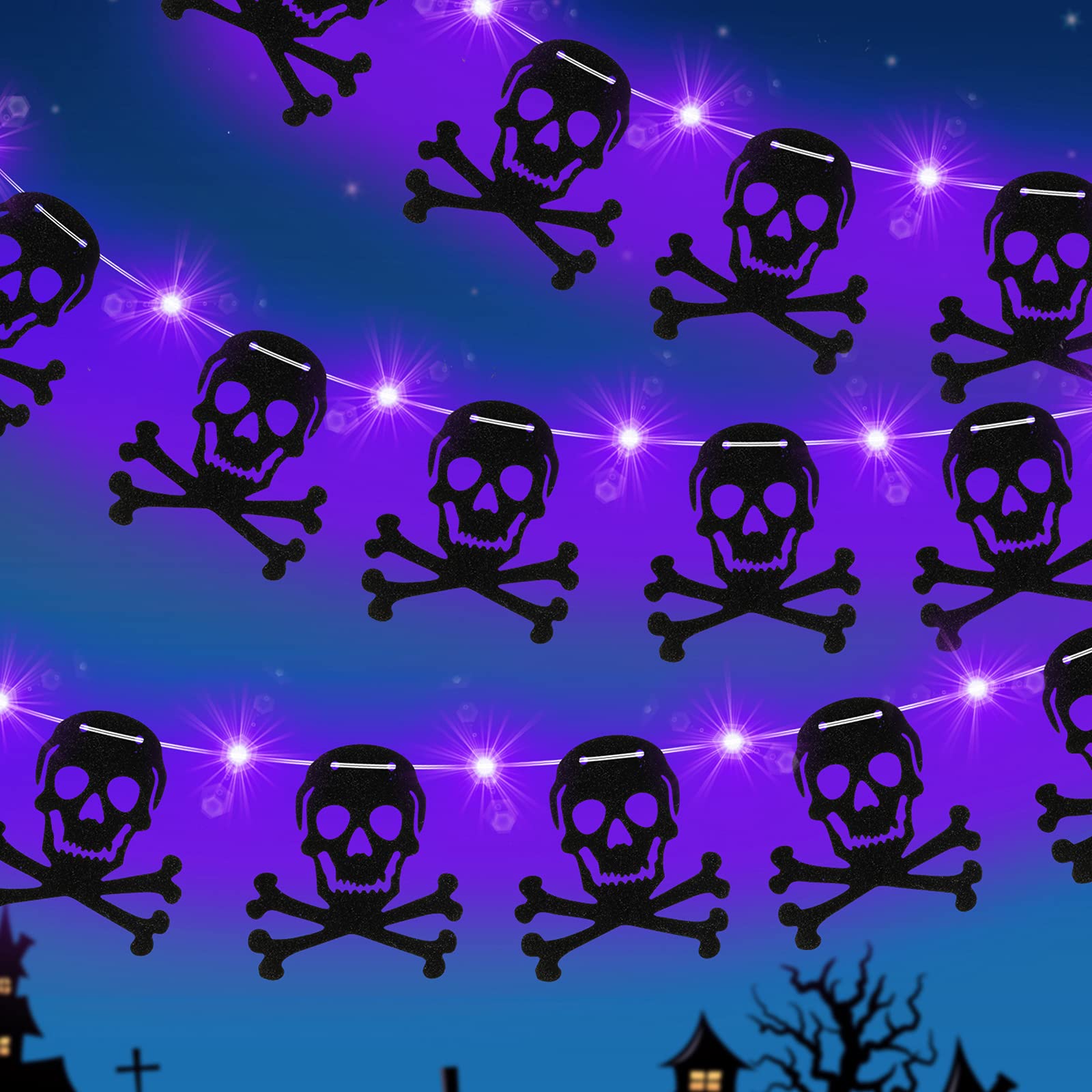 30 LED 9.8 Feet Battery Powered Fairy String Lights - 2 Modes Halloween Skeleton Decorations for Indoor Outdoor Garden, Party, Christmas, Thanksgiving (Purple) | Perfect for Bedroom, Patio, Wedding & Holiday Decor