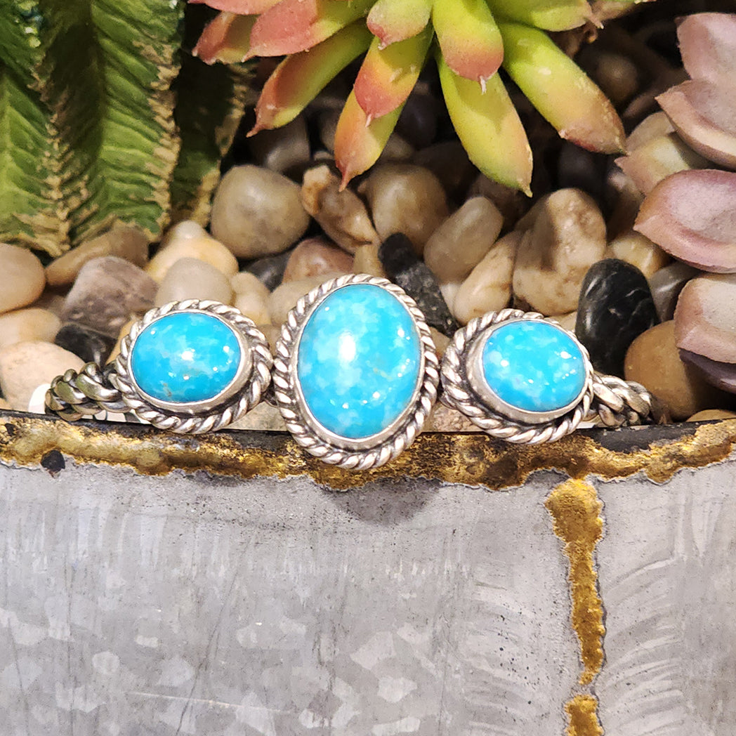 Danielle 3 Stone Turquoise Twisted Wire Cuff Bracelet - Handmade Boho Jewelry for Women - Perfect for Festivals, Weddings & Everyday Wear