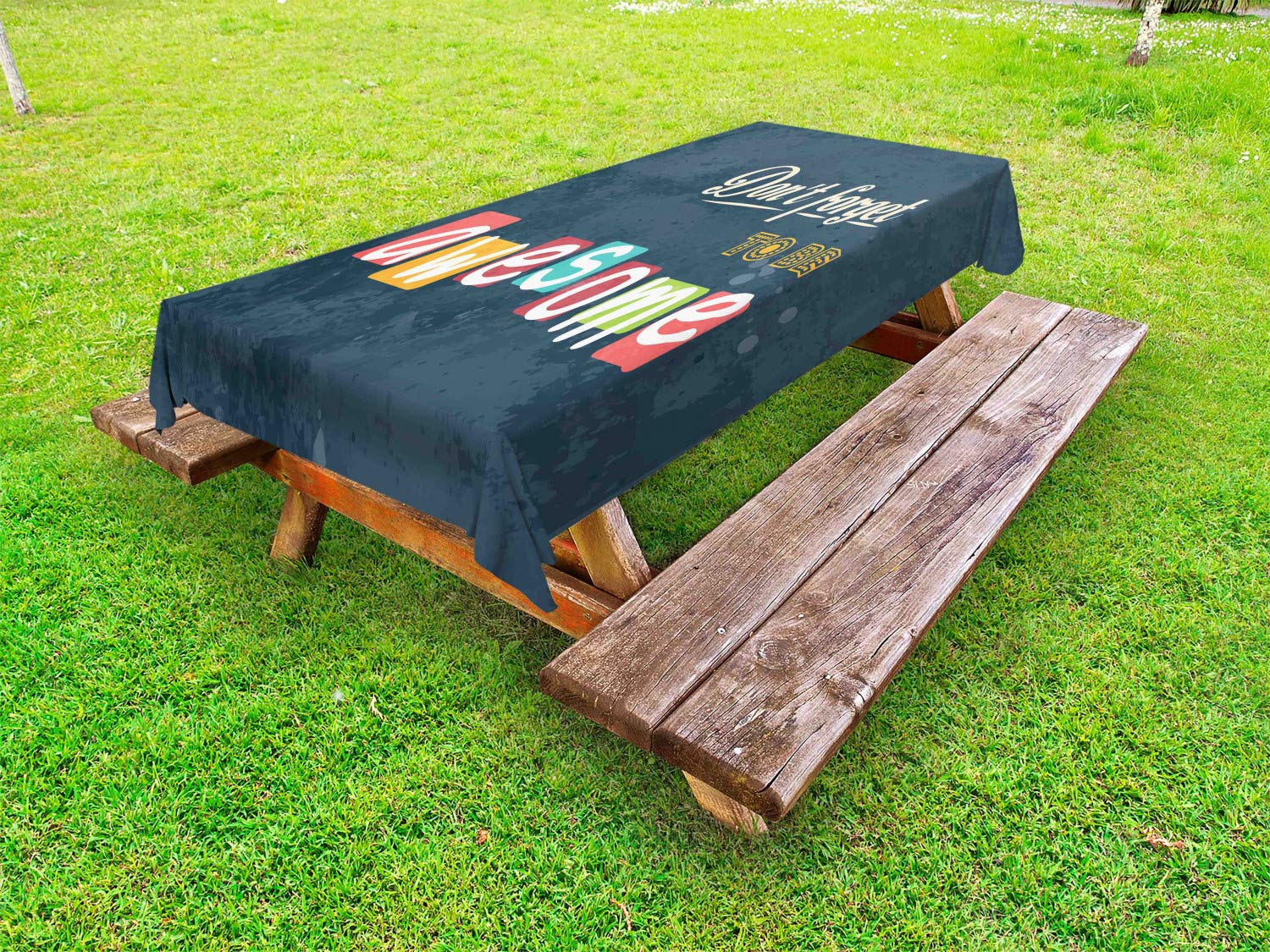 Ambesonne Inspirational Vintage Tablecloth - Washable Outdoor Picnic Table Cover 58x120 Inches, Multicolor Words Design - Perfect for BBQs, Parties & Garden Dining