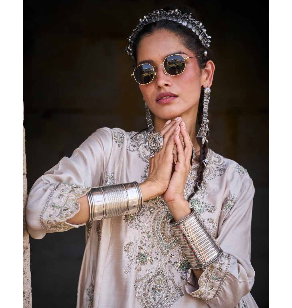 Anandika Beige Embroidered Tunic Set for Women | Boho Chic Summer Outfit | Perfect for Casual Wear, Beach Vacation & Festivals
