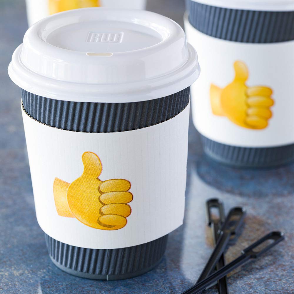 Restpresso 5.1 x 2.8 Inch Disposable Coffee Cup Sleeves - 1000 Pack Corrugated Paper Hot Drink Sleeves with Thumbs-Up Emoji Design | Heat Resistant, Secure Grip for Coffee Shops, Cafes & Takeout Services | Perfect for To-Go Cups, Iced Beverages & Office Coffee Stations