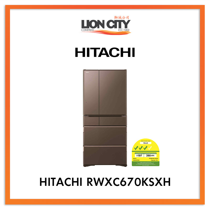 Hitachi 519L Multidoor IoT Smart Refrigerator RWXC670KSXH - Japanese Made Energy Efficient Fridge with WiFi Connectivity for Modern Smart Kitchen & Home Appliances - Perfect for Large Families, Entertaining & Meal Prep Storage