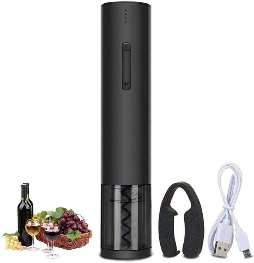 Livronic Automatic Electric Wine Bottle Opener - Rechargeable Corkscrew with Foil Cutter & USB Cable - Stainless Steel Black - Perfect for Home, Parties & Gifts