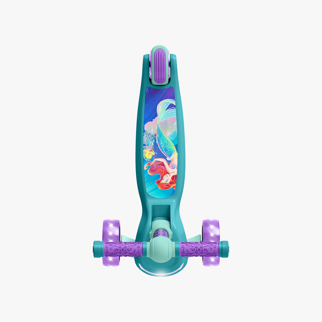 Disney The Little Mermaid 3-Wheel Kick Scooter for Kids - Lightweight Adjustable Height Foldable Design - Perfect for Outdoor Play, Park Rides & Neighborhood Commuting