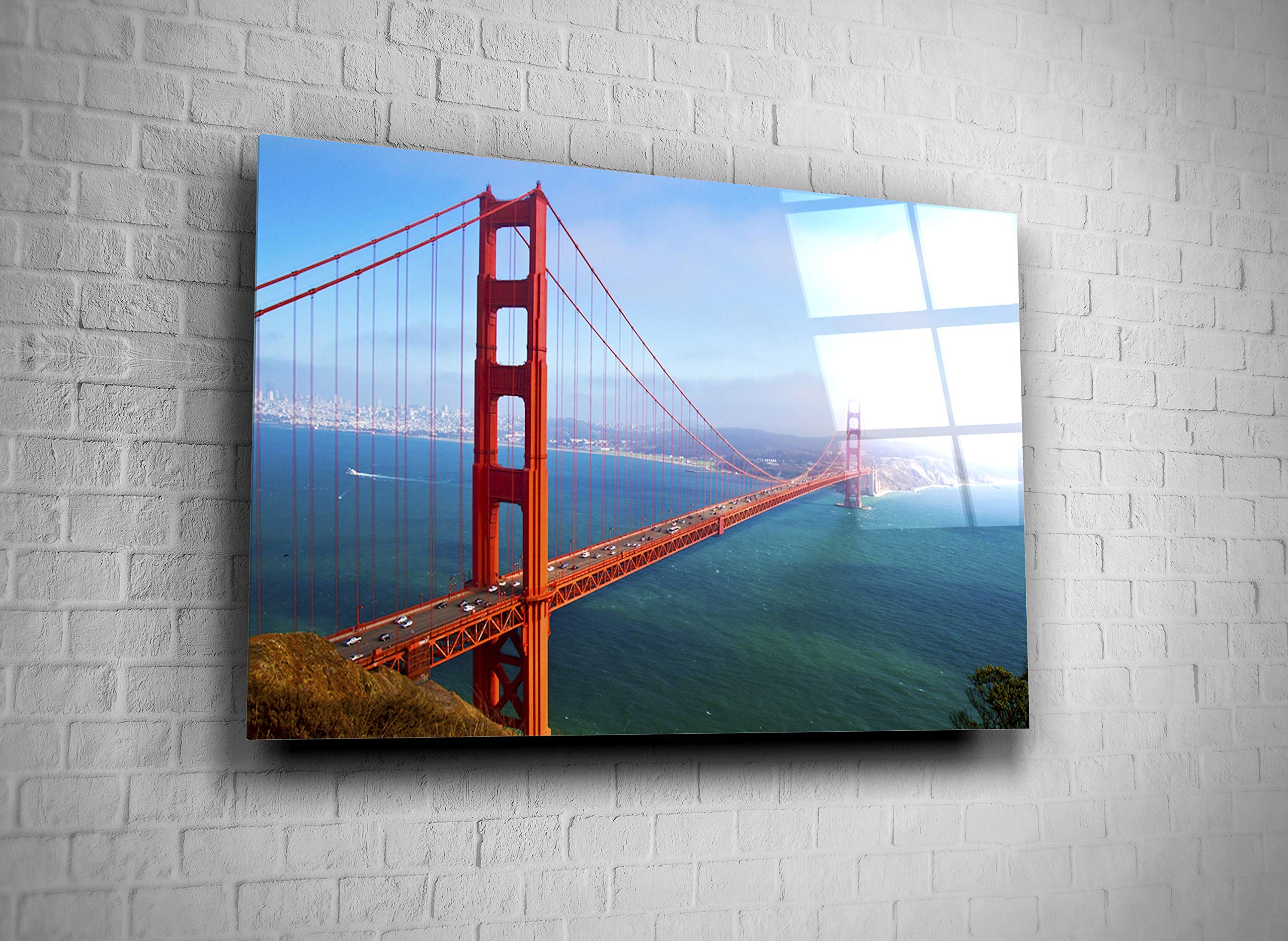 Golden Gate Bridge San Francisco USA Canvas Wall Art - Tempered Glass Modern Home & Office Decor - Perfect Gift for Travel Lovers (16x24) - Ideal for Living Room, Bedroom, Hotel Lobby Decor