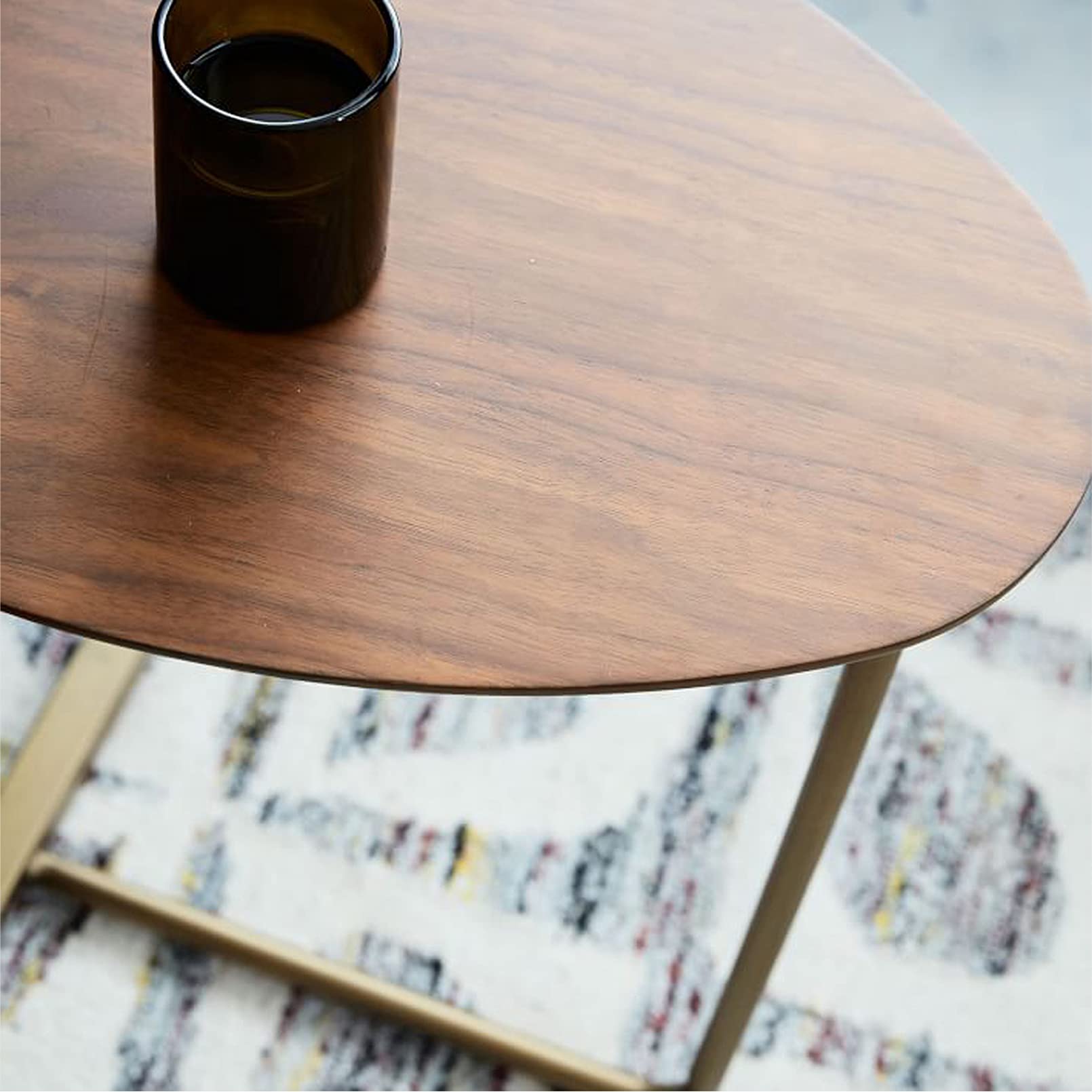Modern Round C-Shaped Side Table - 24 Inch Small Narrow End Table for Bed, Sofa & Living Room - Wood & Metal Coffee Snack TV Tray - Brown - Perfect for Bedroom, Lounge & Movie Nights