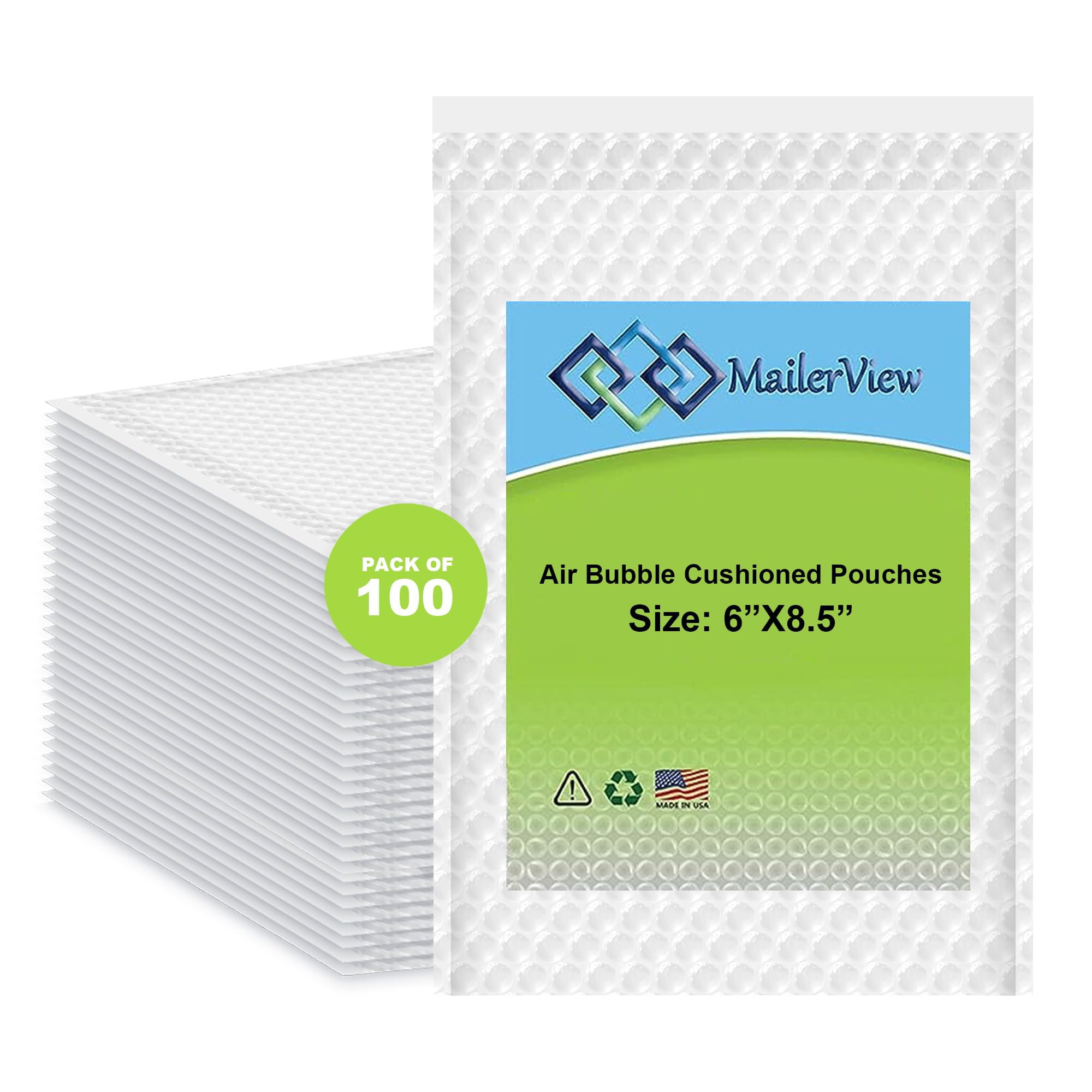 100 Pack Self-Seal Clear Air Bubble Cushioned Mailer Bags 6x8.5 Inches - Protective Shipping Pouches for Ecommerce, Small Items & Fragile Goods (Made in USA) - Perfect for Online Sellers, Jewelry Packaging & Gift Wrapping