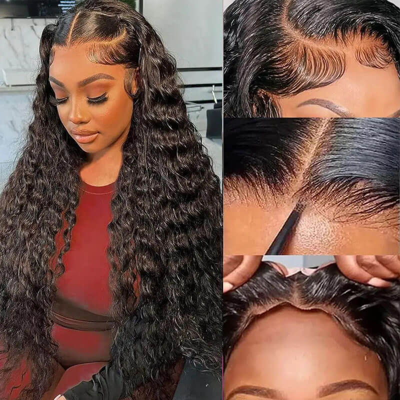 Eullair Deep Wave Glueless Human Hair Wig - 6x4 5x5 HD Lace Closure Wig - Pre Cut, Pre Plucked Hairline - 30s Quick Install - Perfect for Daily Wear, Parties & Special Occasions