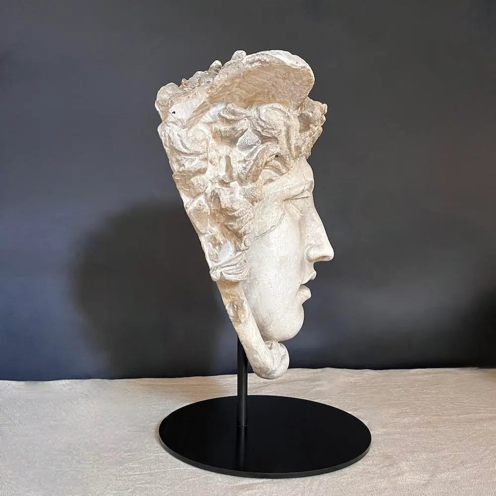 Medusa Head Gypsum Sculpture on Pedestal - Greek Mythology Decor for Home, Office & Garden