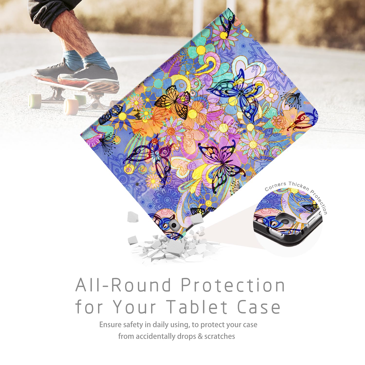 iPad 6th/5th Generation Case & iPad Air 2/Air 1 Case - Slim Hard Back Cover with Auto Wake/Sleep | 9.7 Inch Protective Case for Kids & Girls | Multi-Angle Viewing Stand | Butterfly Design - Perfect for School, Travel & Home Use