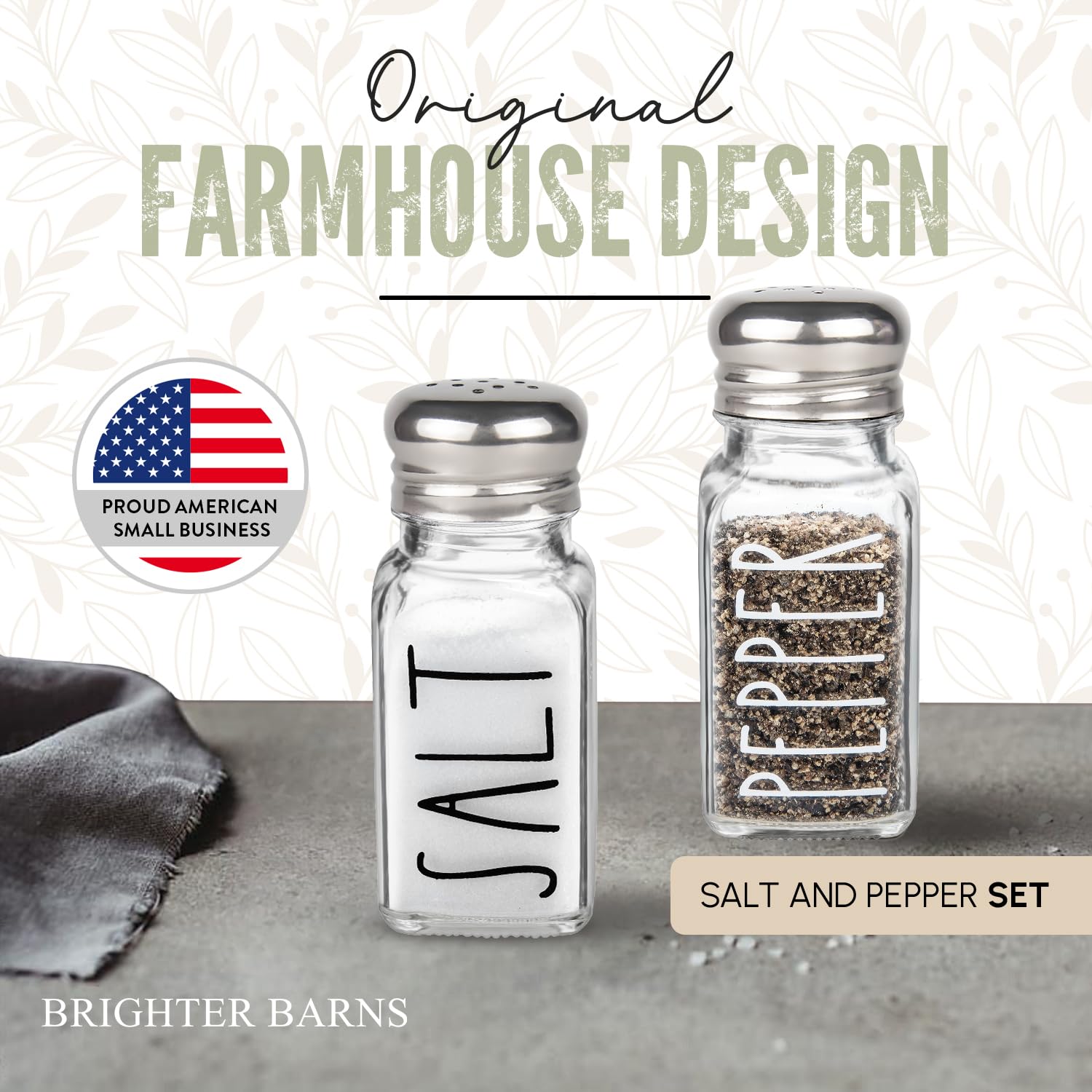 Premium Clear Glass Salt and Pepper Shakers Set with Stainless Steel Lids - Modern Farmhouse Kitchen Decor for Home, Restaurant, BBQ, Camping & RV - Elegant Dining Table Accessories for Everyday Use and Entertaining
