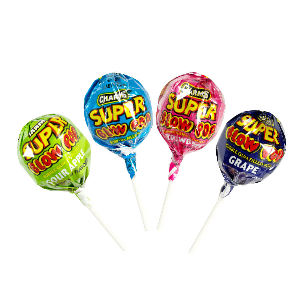 Super Blow Pop Assorted Charms - 48 Count Bulk Candy Box for Parties, Halloween Treats & Office Snacks