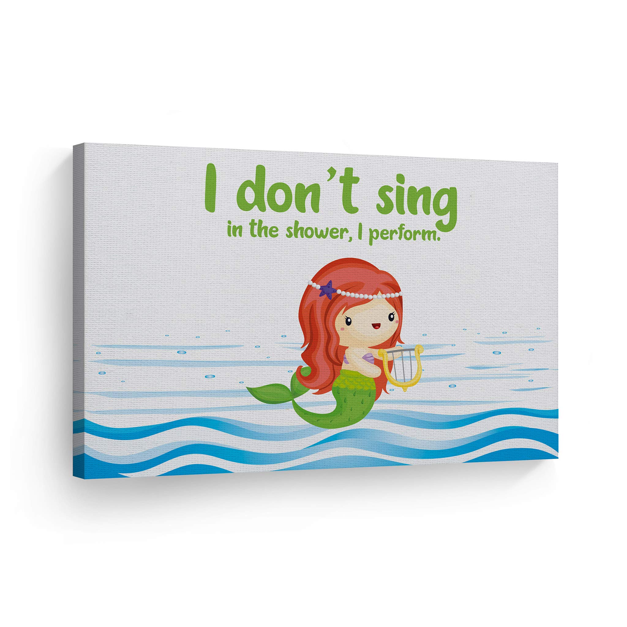 Smile Art Design 'I Don't Sing in the Shower I Perform' Funny Bathroom Canvas Print - 24x36 Inch Ready to Hang Wall Decor for Kids Bathroom, Nursery & Home - Made in USA | Perfect for Bathroom Humor, Gift Ideas & Unique Home Decoration