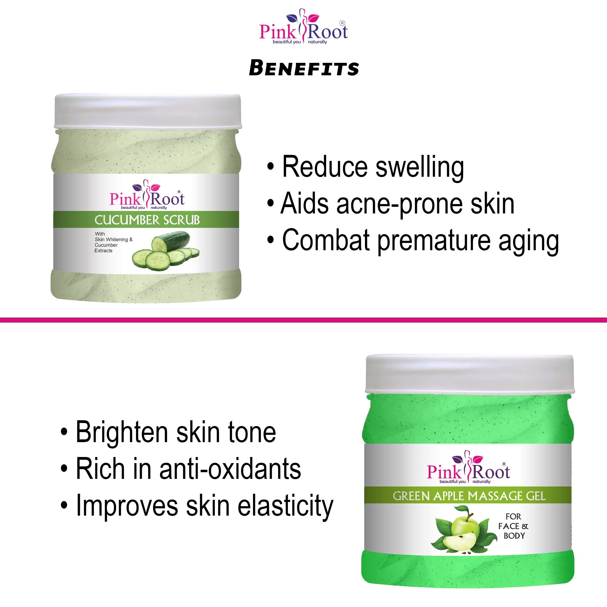 Pink Root Green Apple & Cucumber Massage Gel 500ml - Hydrating Body Scrub for Relaxation & Skin Care - Perfect for Spa, Home Massage & Self-Care Routines