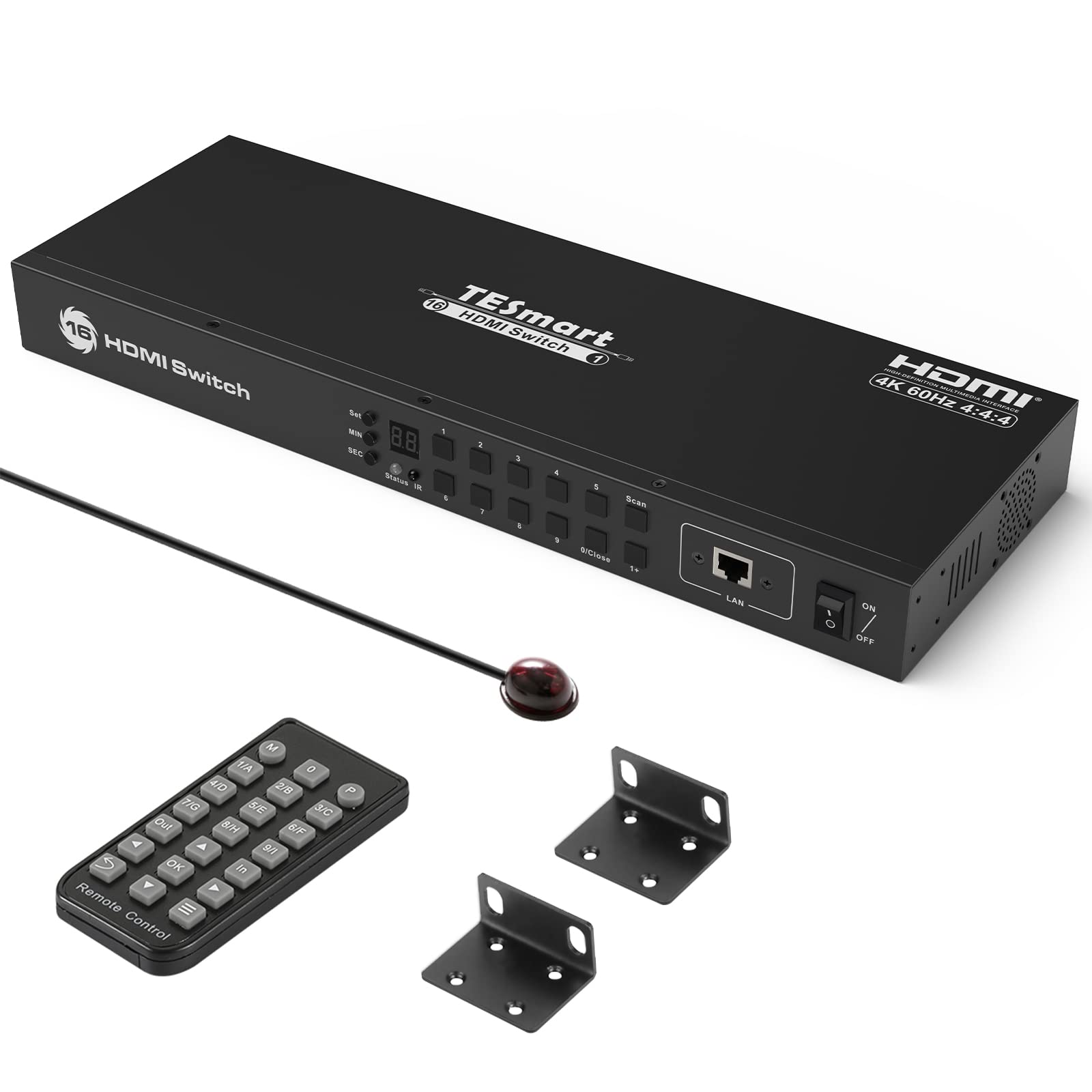 TESmart 16x1 HDMI Switch 16 in 1 Out 4K@60Hz HDMI Switcher with IR Remote - HDCP 2.2, Auto Switching, Rack Mountable, LAN Control - Perfect for Home Theater, Gaming, and Professional AV Setups